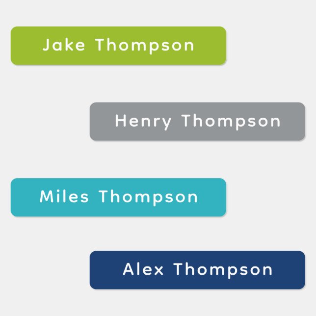 Simple Modern Blue and Green Personalized Name Kids' Labels (Group)
