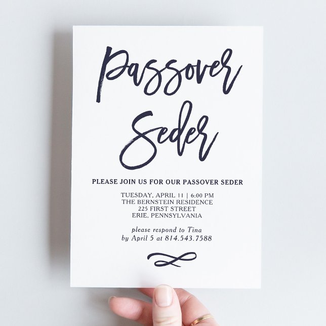 Simple Modern Blue and White Passover Seder Invitation (Creator Uploaded)