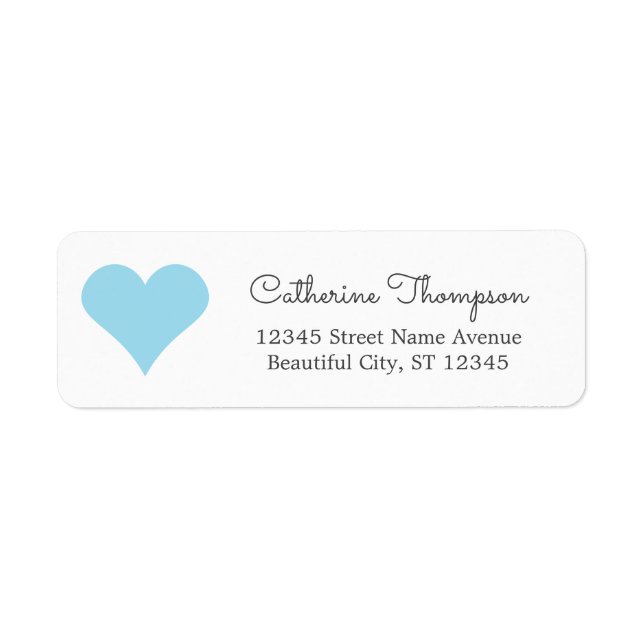 Simple Modern Blue Aqua Heart Girly Script Name Label (Front)