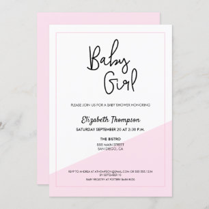 Simple Modern Blue Baby Girl Script Baby Shower Invitation