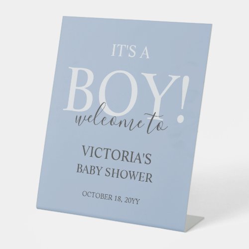 Simple Modern Blue Baby Shower for Boys Welcome Pedestal Sign