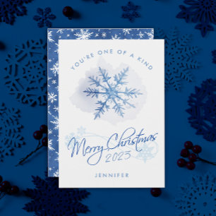 Simple Modern Blue Christmas Snowflake Watercolor Holiday Card