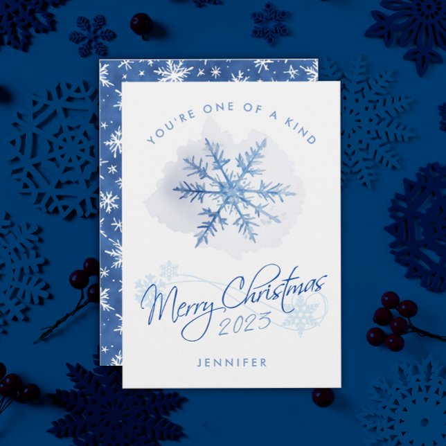 Simple Modern Blue Christmas Snowflake Watercolor Holiday Card (Creator Uploaded)
