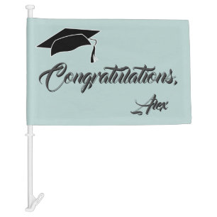Simple Modern Blue Congratulations Graduation Car Flag