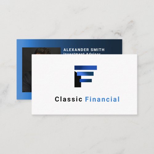 Simple Modern Blue Financial Professional Photo Business Card