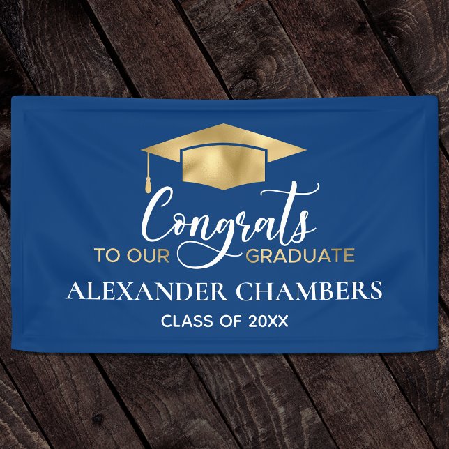 Simple Modern Blue Gold Graduation Banner (Creator Uploaded)