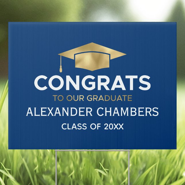 Simple Modern Blue Gold Graduation Yard Sign (Creator Uploaded)