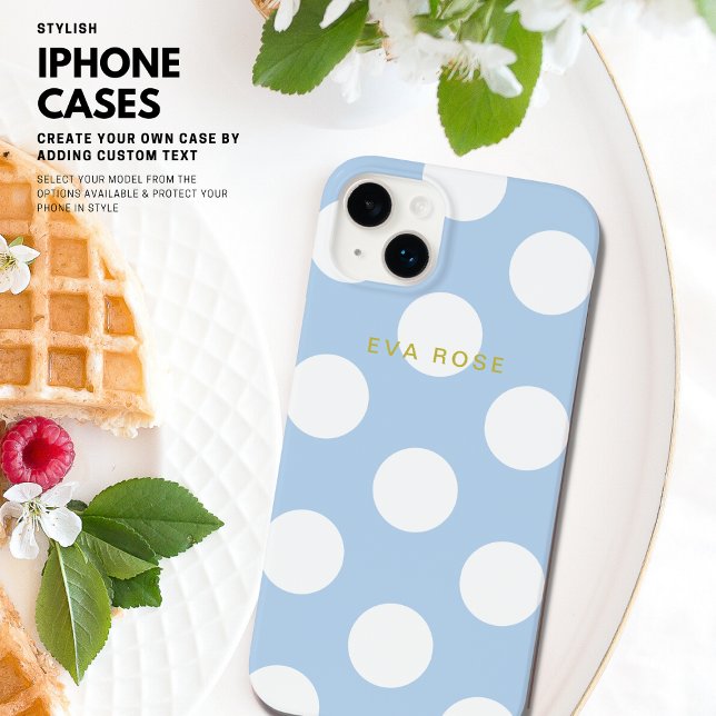 Simple Modern Blue Gold Monogram Big Polka Dot Case-Mate iPhone Case (Creator Uploaded)