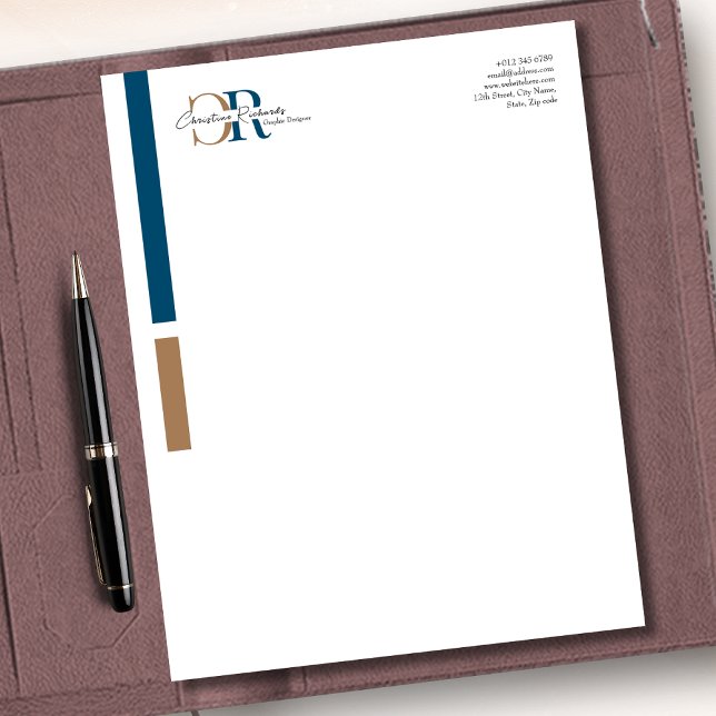 Simple Modern Blue Gold Monogram Letterhead (Creator Uploaded)