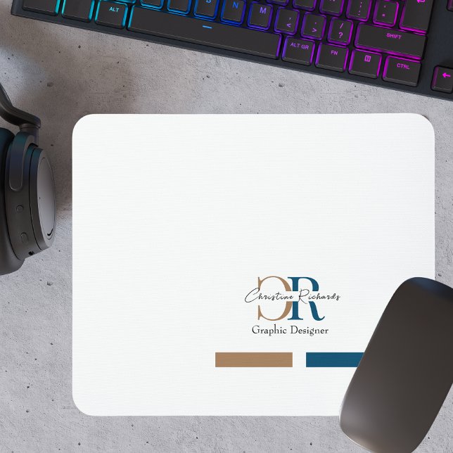 Simple Modern Blue Gold Monogram Mouse Pad (Creator Uploaded)