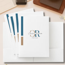 Simple Modern Blue Gold Monogram