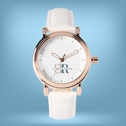 Simple Modern Blue Gold Monogram Watch