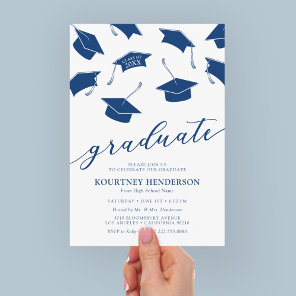 Simple Modern Blue Graduation Party Invitations