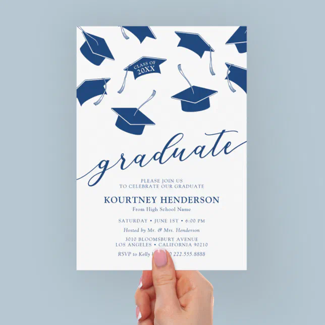 Simple Modern Blue Graduation Party Invitations | Zazzle