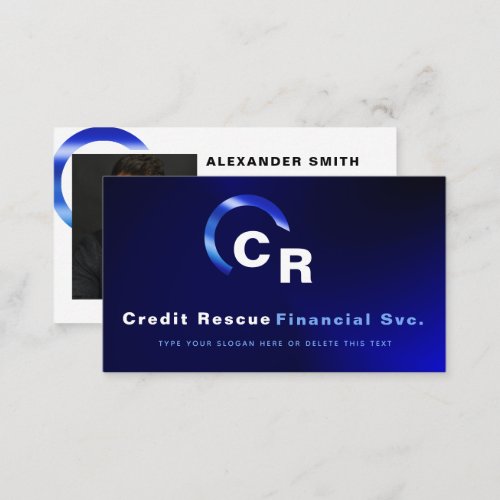 Simple Modern Blue Logo Credit Professional Photo Business Card