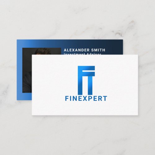 Simple Modern Blue Logo Finance Professional Photo Business Card