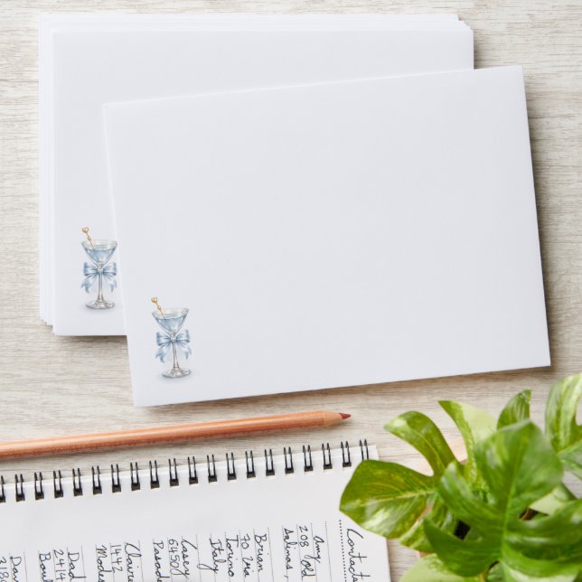 Simple Modern Blue Martini Boy Baby Shower Envelope (Stacked)