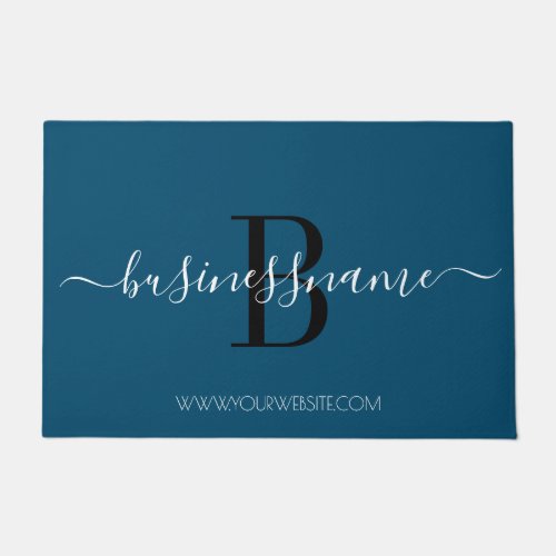 Simple Modern Blue Monogram Custom Business Logo Doormat