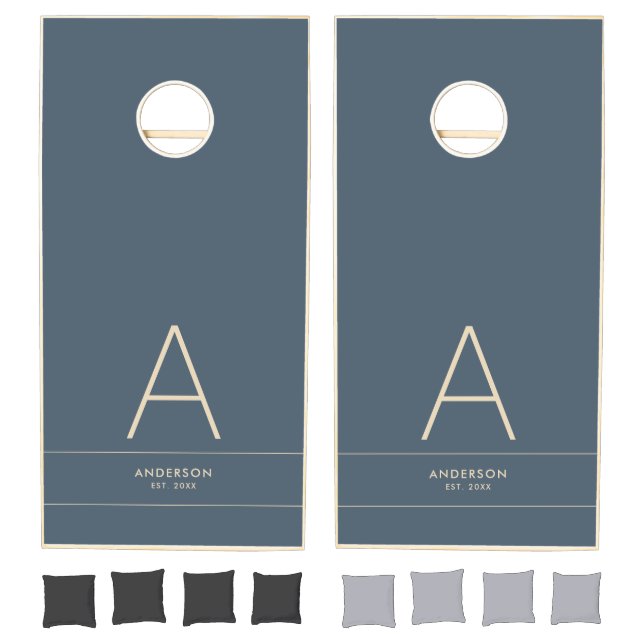 Simple & Modern Blue Monogram Personalized Cornhole Set (Set)