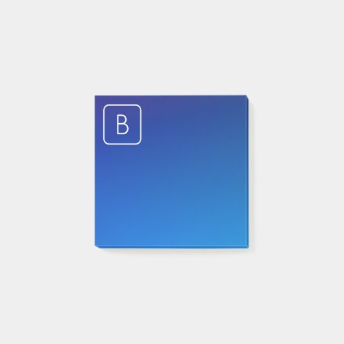 Simple Modern Blue Ombre Gradient  Monogram Post_it Notes