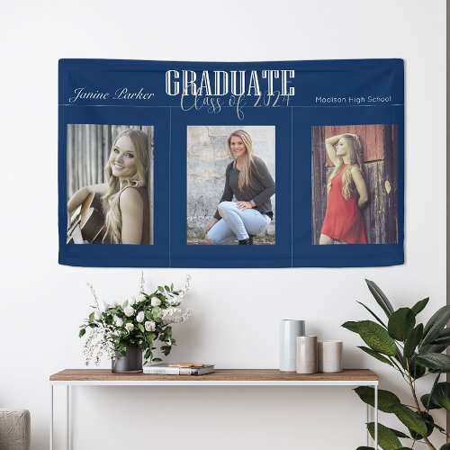 Simple Modern Blue Photo Graduation Party Banner