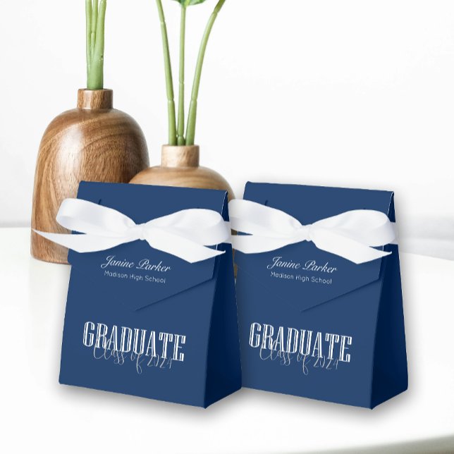 Simple Modern Blue Photo Graduation Party Favor Boxes (Creator Uploaded)