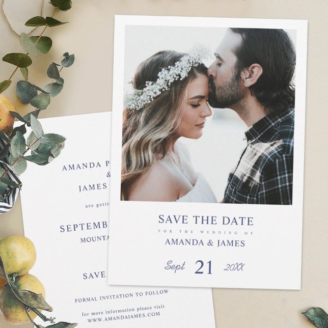 Simple Modern Blue Photo Wedding Save the Date Invitation (Creator Uploaded)