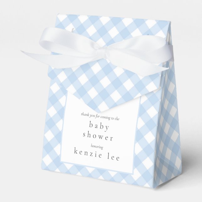 Simple Modern Blue Plaid Bow Baby Shower Favor Boxes (Front Side)