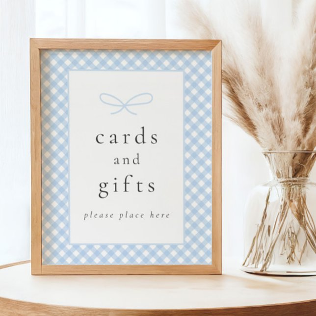 Simple Modern Blue Plaid Bow Baby Shower Sign (Creator Uploaded)