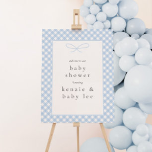 Simple Modern Blue Plaid Bow Baby Shower Welcome Foam Board