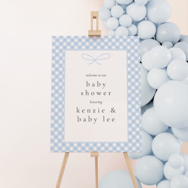 Simple Modern Blue Plaid Bow Baby Shower Welcome Foam Board (Creator Uploaded)