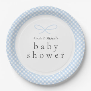 Simple Modern Blue Plaid Bow Paper Plates