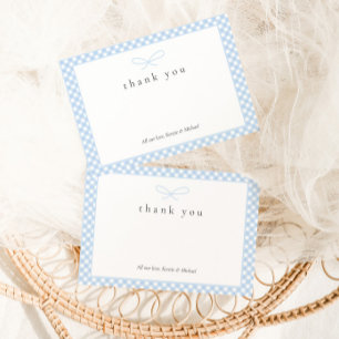 Simple Modern Blue Plaid Bow Thank You Card