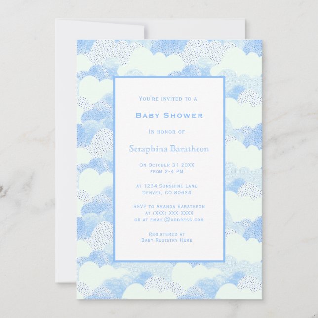 Simple Modern Blue Sky Clouds Baby Shower Invitation (Front)