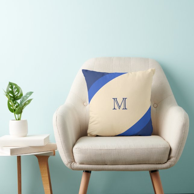 Simple Modern Blue Striped Monogram Throw Pillow (Chair)