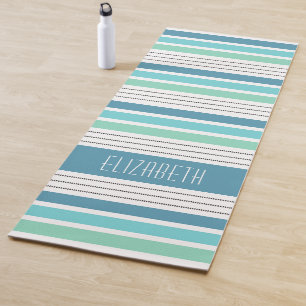Simple Modern Blue Striped Monogram Yoga Mat