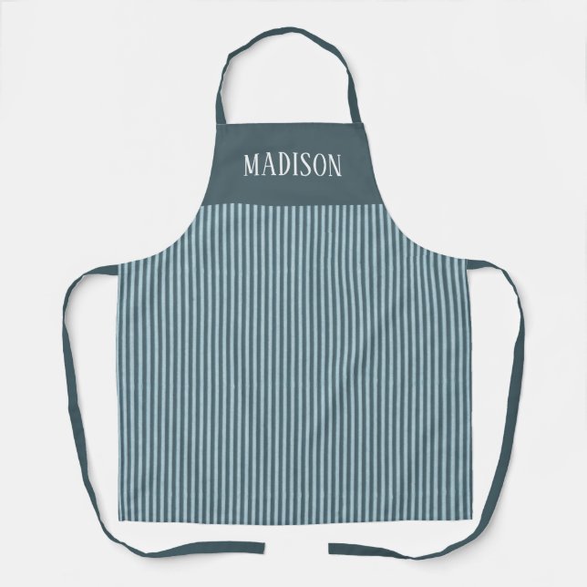 Simple Modern Blue Striped Pattern Personalized Apron (Front)