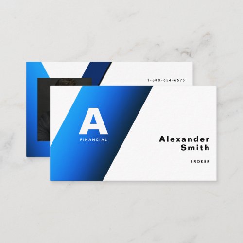 Simple Modern Blue Stripes Logo Professional Photo Business Card