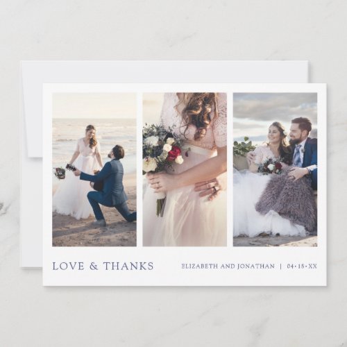 Simple Modern Blue Typography Multi Photo Wedding Thank You Card