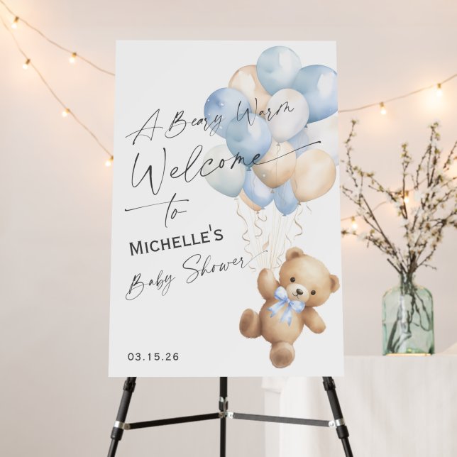 Simple Modern Blue We can Bearly Wait Foam Board (In Situ (Stand))
