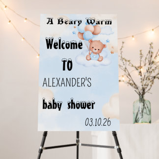 Simple Modern Blue We can Bearly Wait Foam Board