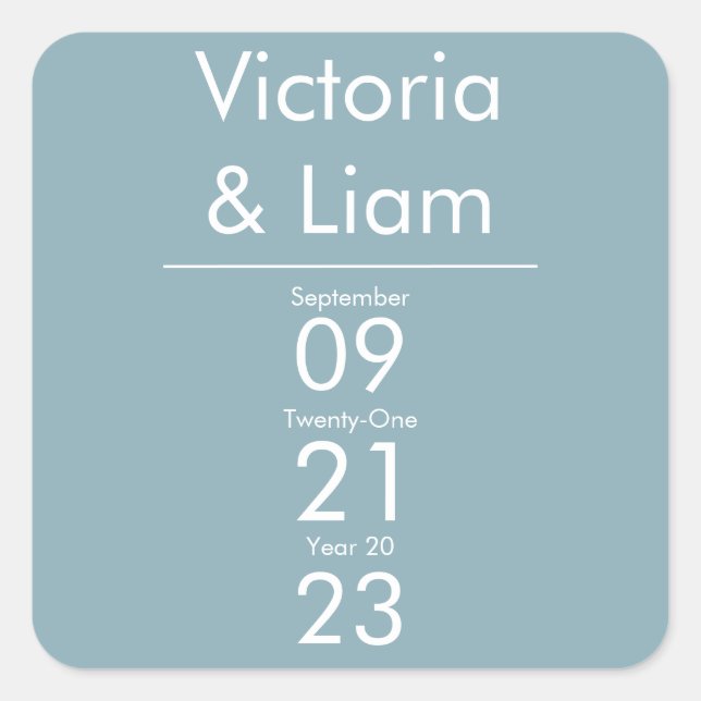 Simple Modern Blue Wedding Invitation Square Sticker (Front)