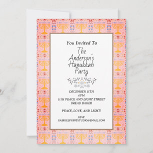Simple Modern Blue yellow Menorah Hanukkah Party Invitation