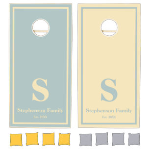 Simple Modern Blue Yellow Monogram Personalized Cornhole Set