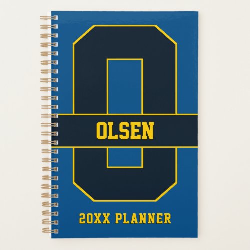 Simple Modern Blue Yellow Personalized Monogram Planner