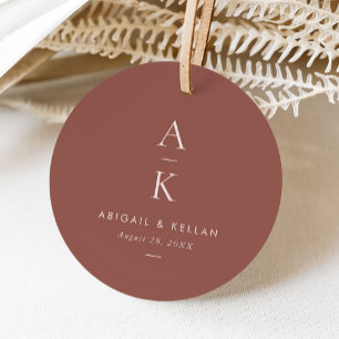 Simple Modern Blush Brown Monogram Wedding Favor Tags
