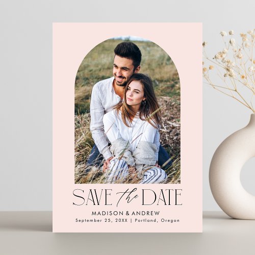 Simple Modern Blush Pink Arch Photo Save The Date