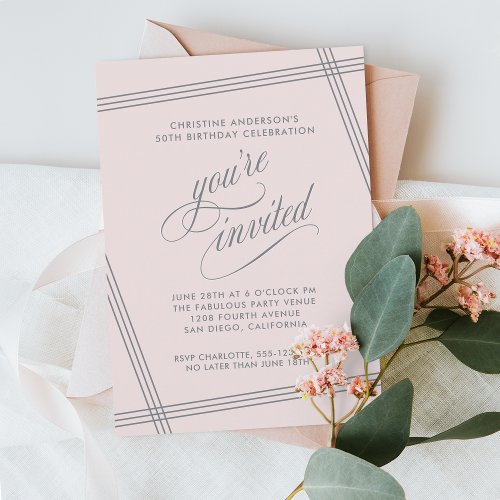 Simple Modern Blush Pink Birthday Party Invitation