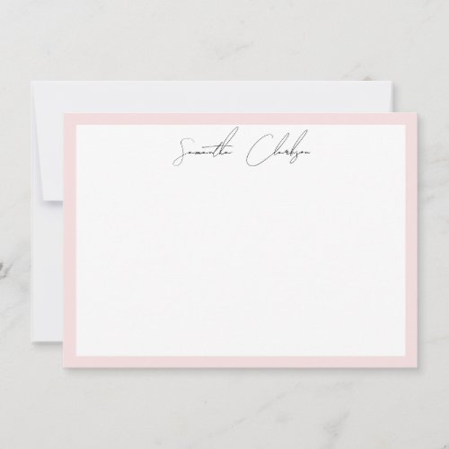 Simple Modern Blush Pink Border Handwritten Script Note Card