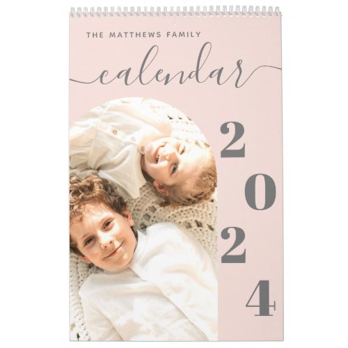 Simple Modern Blush Pink Custom Photo Planner Calendar